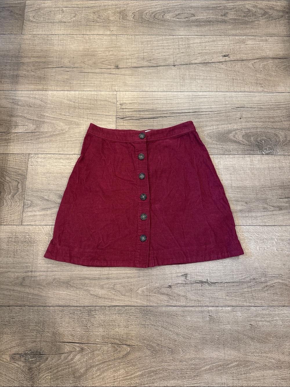 Abercrombie & Fitch Burgundy A-Line Corduroy Button-Front Skirt